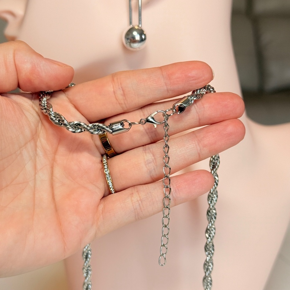 Classic Silver Rope Chain Necklace - Picture 10 of 12